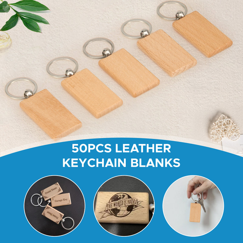 OMTech 30pc/50pcs/100pc Wooden Keychain Blanks, Unfinished Wooden Key