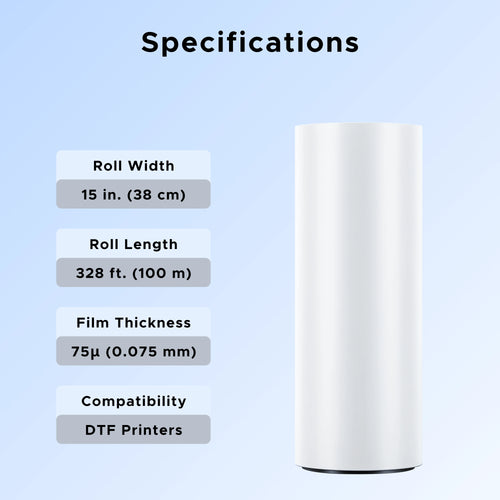 OMTech 15 x 328 ft DTF transfer film roll for direct-to-film printing