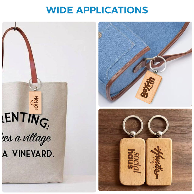 OMTech 30pc/50pcs/100pc Wooden Keychain Blanks, Unfinished Wooden Key
