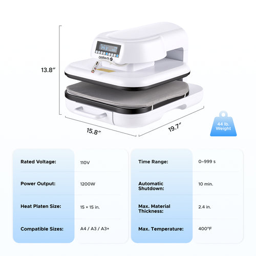 OMTech heat press machine for DTF transfers and custom apparel