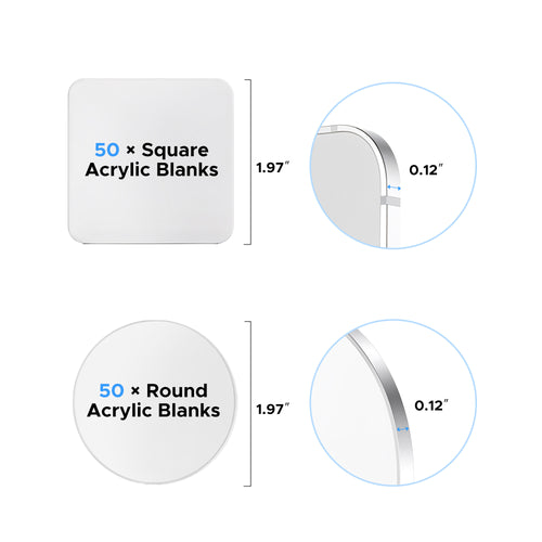 OMTech Customizable Acrylic Magnet Blanks for DIY Crafts, 100 Pack