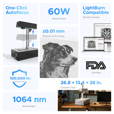 Pre-Owned OMTech MOPA 60W Autofocus Fiber Laser Marking Machine
