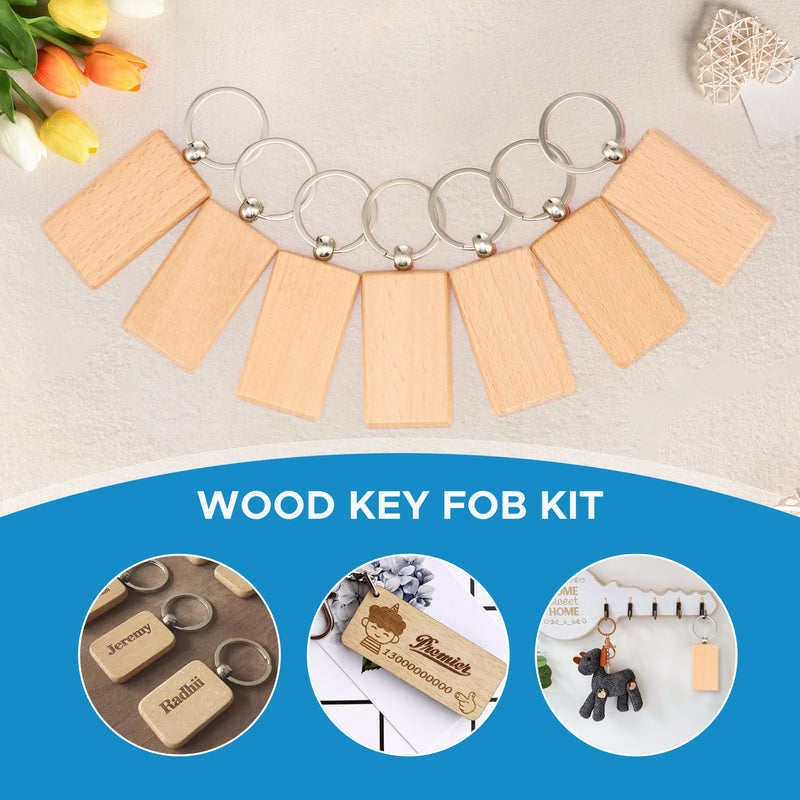 OMTech 30pc/50pcs/100pc Wooden Keychain Blanks, Unfinished Wooden Key