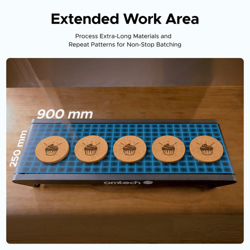 250x900mm conveyor belt extension expands OMTech Solis Duo engraving area for longer projects