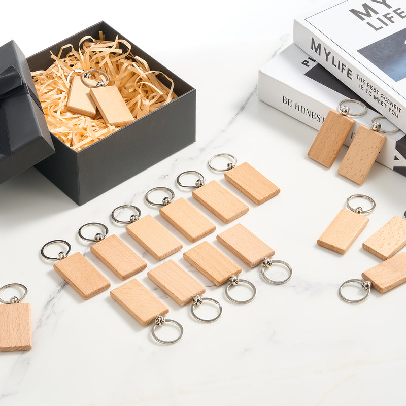 OMTech 30pc/50pcs/100pc Wooden Keychain Blanks, Unfinished Wooden Key