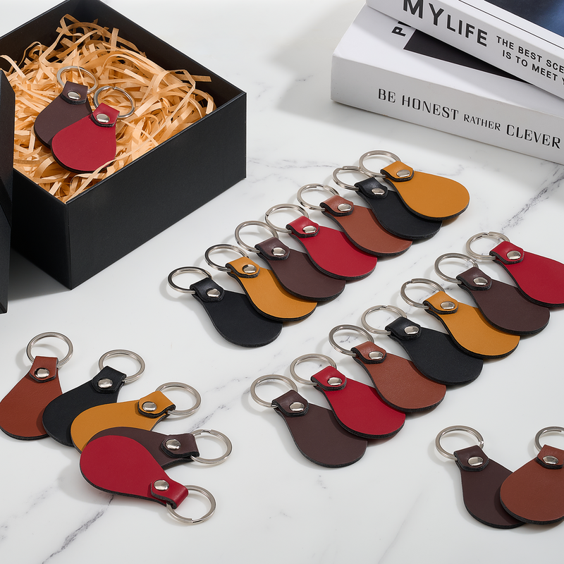 Keychain Fob Kit OMTech 50pc/ 100pc/ 200pc Leather Key Fob Kit, Drop Shaped Leather Key