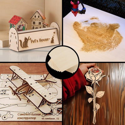 OMTech 12 Pack Basswood Sheets, 12"x12" Plywood Sheets for Laser Cutting and Engraving