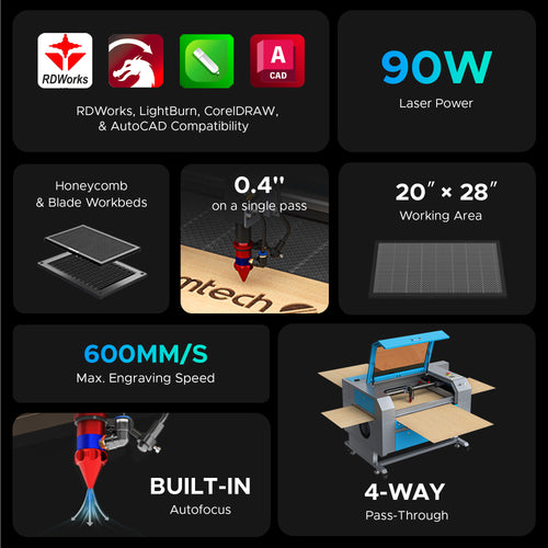 OMTech Maker AF2028-80 90W CO2 Laser Cutter and Engraver with 20