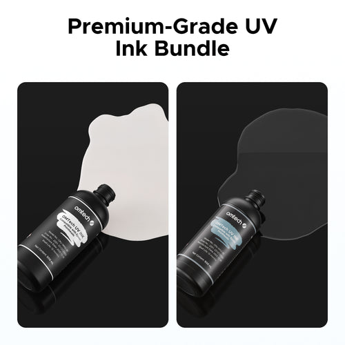 OMTech 4-Bottle 500 ml UV Ink Set, White Ink & Gloss Varnish