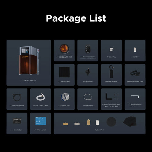 OMTech Solis Duo 50W Fiber & 40W Diode Dual Laser Engraver with Autofocus