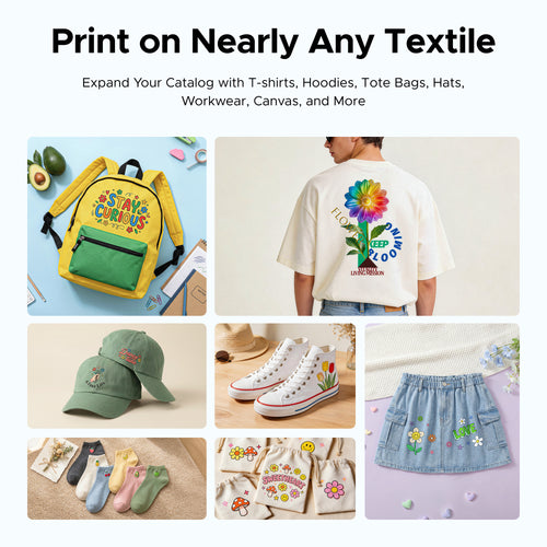 DTF printed T-shirts, hats, bags, shoes, workwear, and other textile products