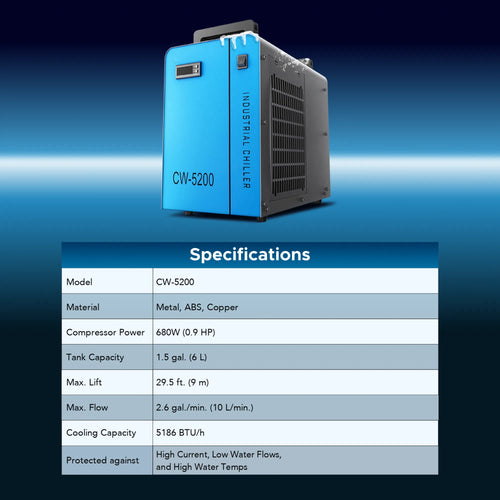 6L Industrial Single Water Chiller for 60W-150W CO2 Laser Engraver Machines