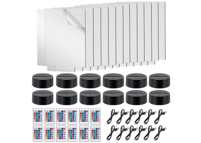 OMTech 12 Sets LED Light Base with Acrylic Blank Sheets, Acrylic LED Light Lamps with Remote Controls, USB Cables, 16 Colors, & 4 Modes