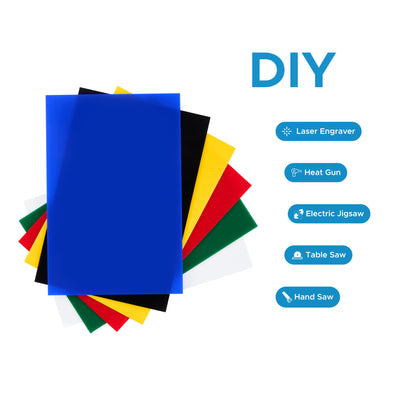 OMTech 6 Pack Colored Acrylic Sheets, 8"x12" Plexiglass Sheets with 0.1" Thickness for Laser Engraving & Cutting