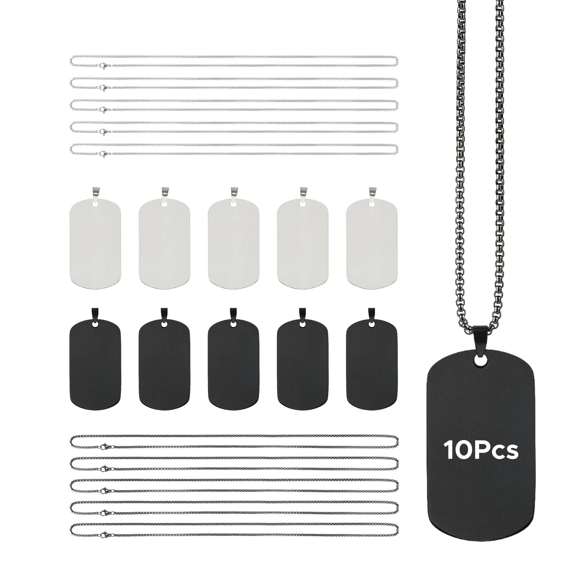 OMTech Dog Tag Necklace Set, Stainless Steel Necklaces with Chains for Laser Engraving