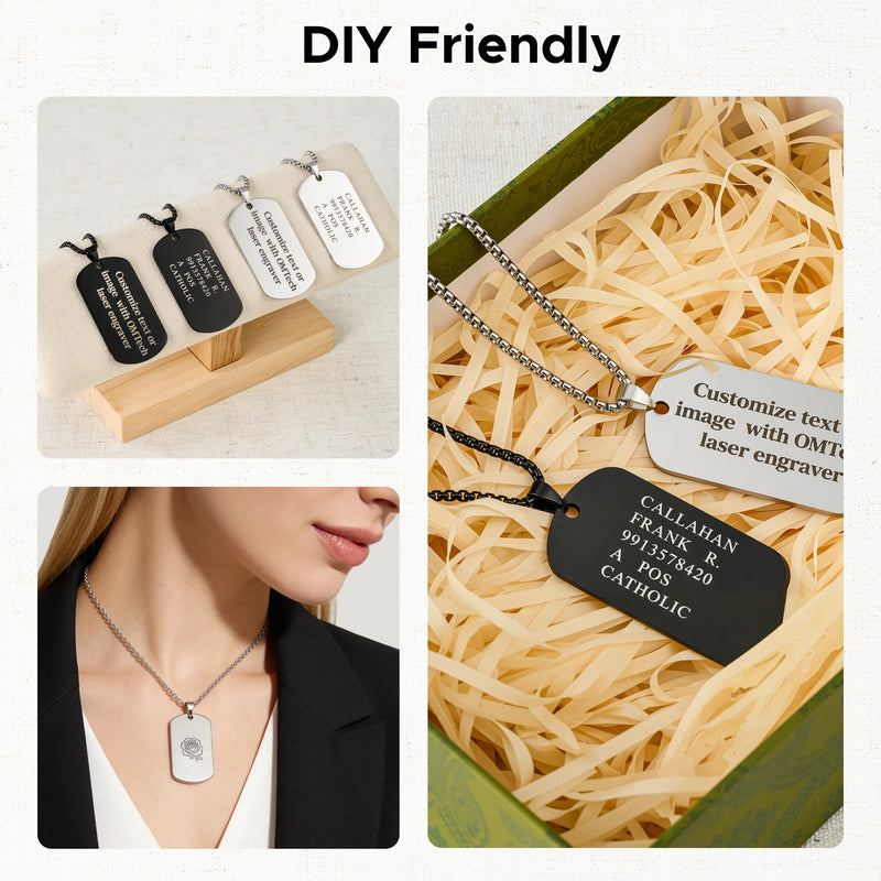 OMTech Dog Tag Necklace Set, Stainless Steel Necklaces with Chains for