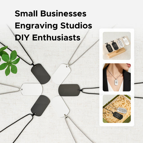 OMTech Dog Tag Necklace Set, Stainless Steel Necklaces with Chains for Laser Engraving