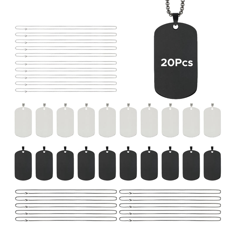 OMTech Dog Tag Necklace Set, Stainless Steel Necklaces with Chains for